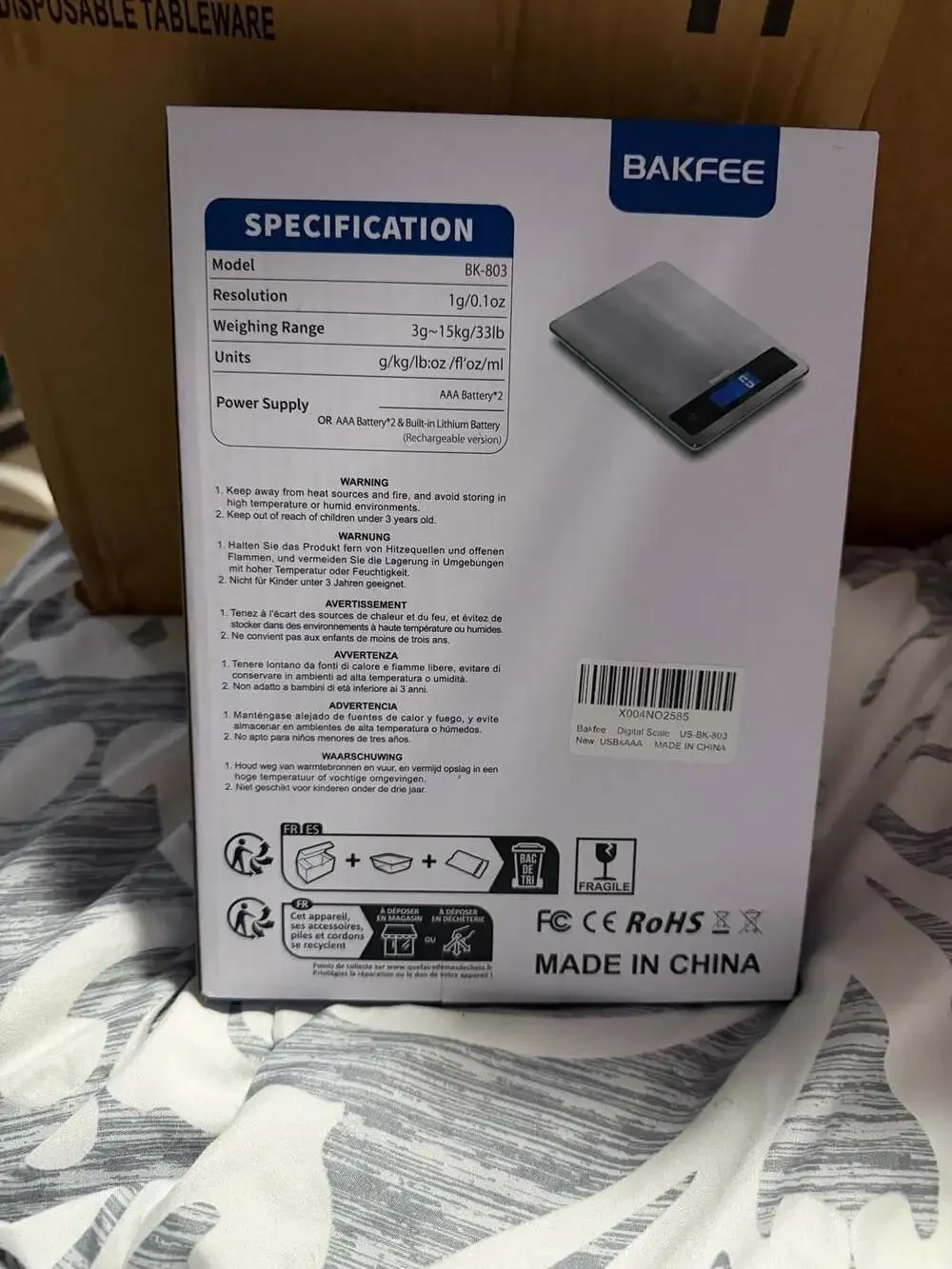 Bakfee Digital Kitchen Scale 33LB/15KG Model BK-803
